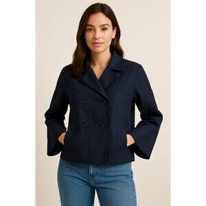 Bryn Walker Blue Linen Blend Boxy Double-Breasted Jacket Womens Large